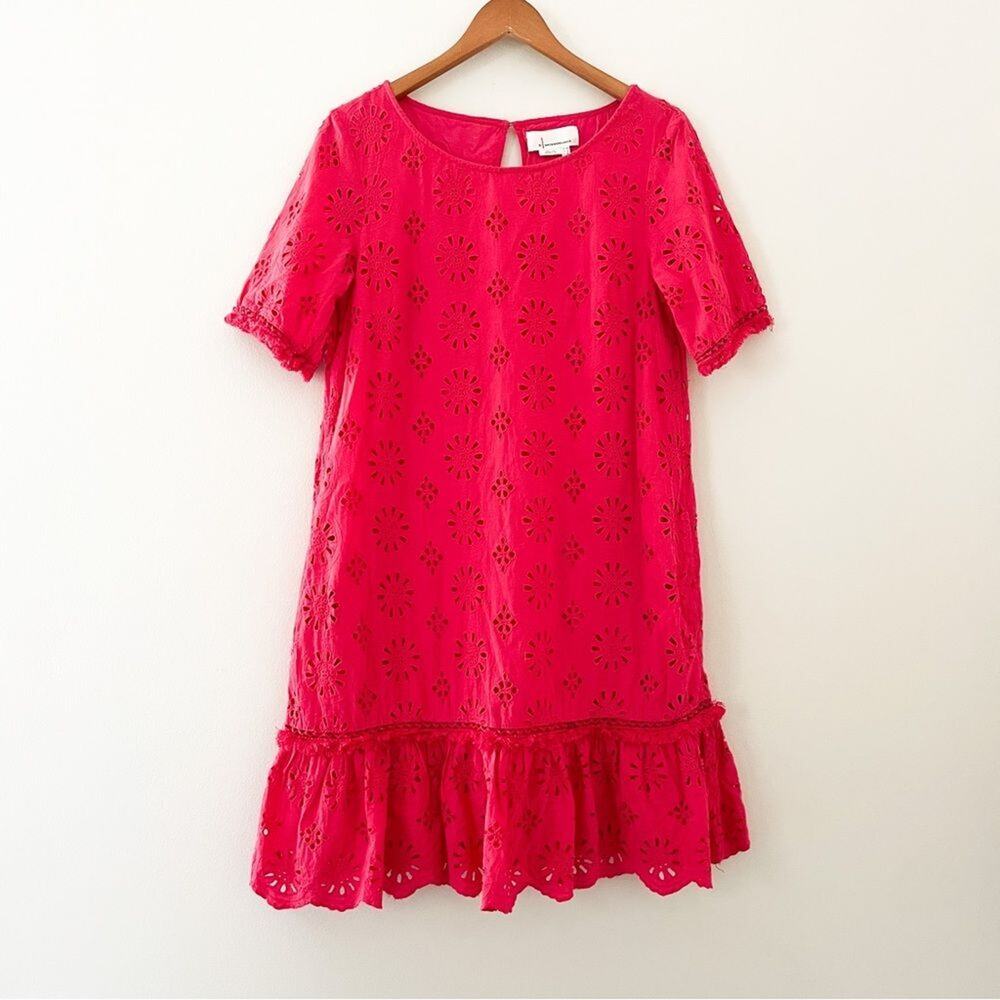Anthropologie Pink Short Sleeve Dani Lace Eyelet Tunic Dress, Size 6 - Picture 5 of 15